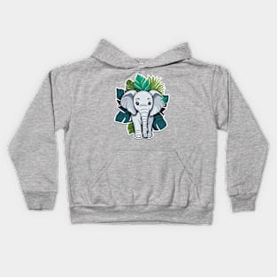 Baby Elephant And Palm Leaves Kids Hoodie